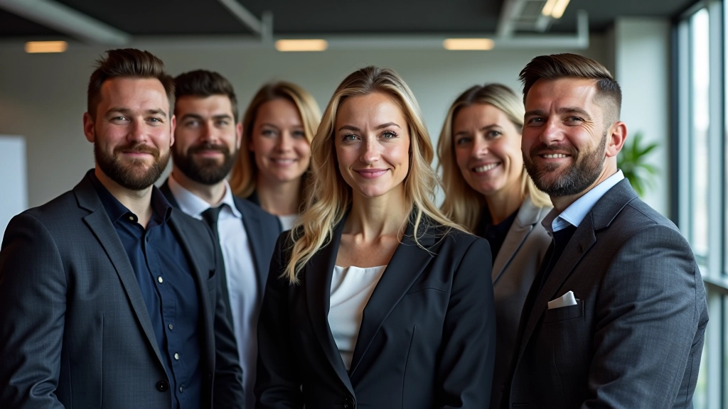 Group of professionals standing confidently in modern Dublin office environment