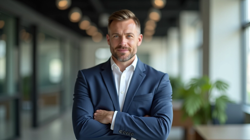 Professional man in meeting room demonstrating confident body language and posture