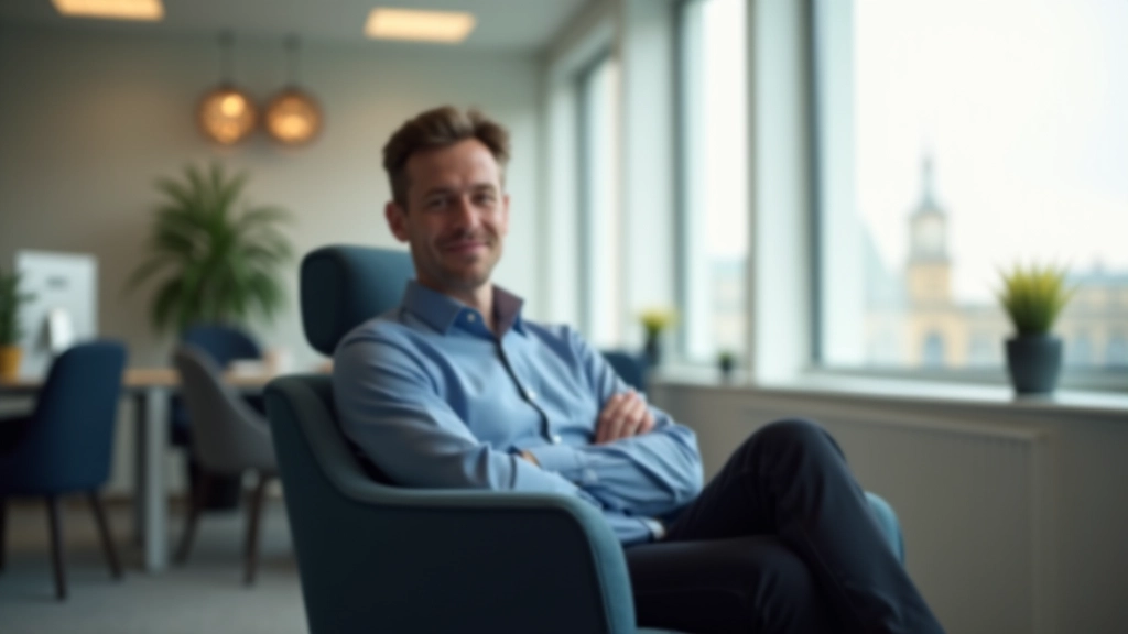 Person sitting in chair with open posture and relaxed shoulders during professional conversation
