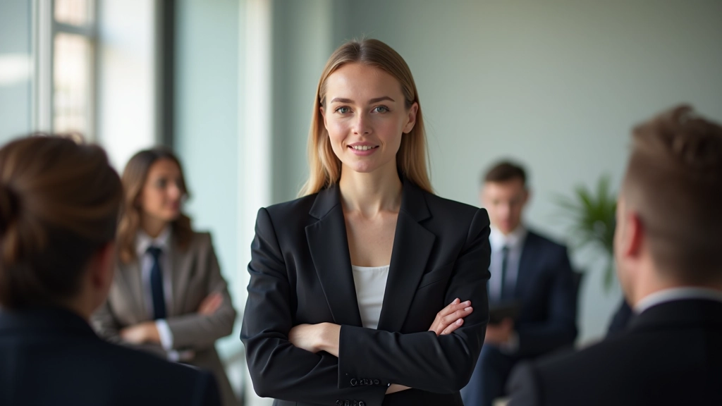 Professional woman speaking in front of small group during workshop presentation